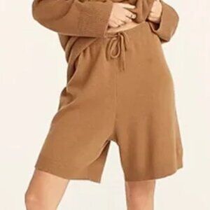J. Crew Cashmere Lounge Shorts Tan Brown Wool Blend High Waist Bermuda Short